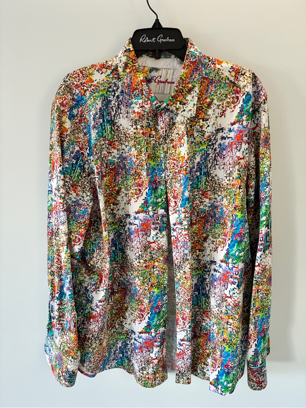 Robert Graham White Multicolor Pixel-Print Button-Up Shirt